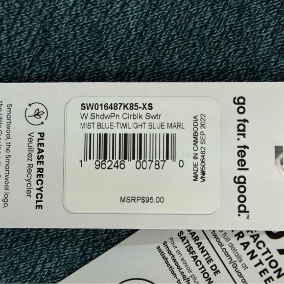 Smartwool Shadow Pine Colorblock Sweater Womens XS Mist Twilight Blue Marled - Picture 14 of 15